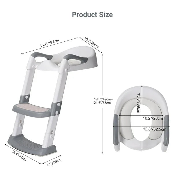 LIVINGbasics Foldable Potty Training Toilet Seat with Anti-Slip Step Stool Ladder and Soft Padded Cushion, Toddler Baby Toilet Potty Chair with 5 Adjustable Height