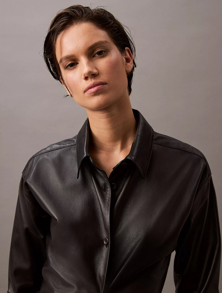 Calvin Klein Lamb Leather Button-Down Shirt
