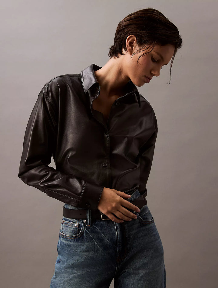 Calvin Klein Lamb Leather Button-Down Shirt