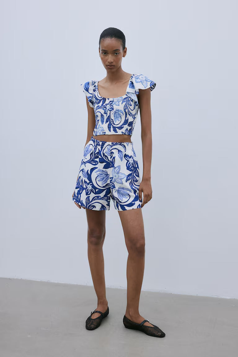 H&M LINEN-BLEND PULL-ON SHORTS