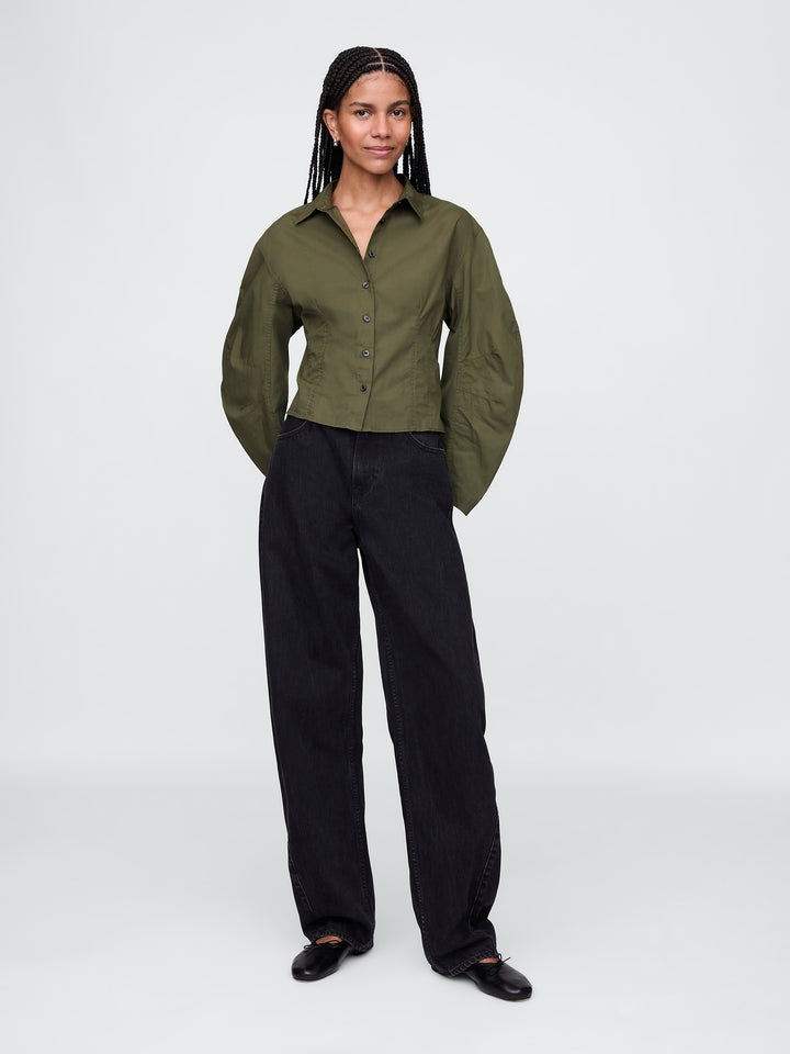 Gap Organic Cotton Poplin Barrel-Sleeve Cropped Shirt