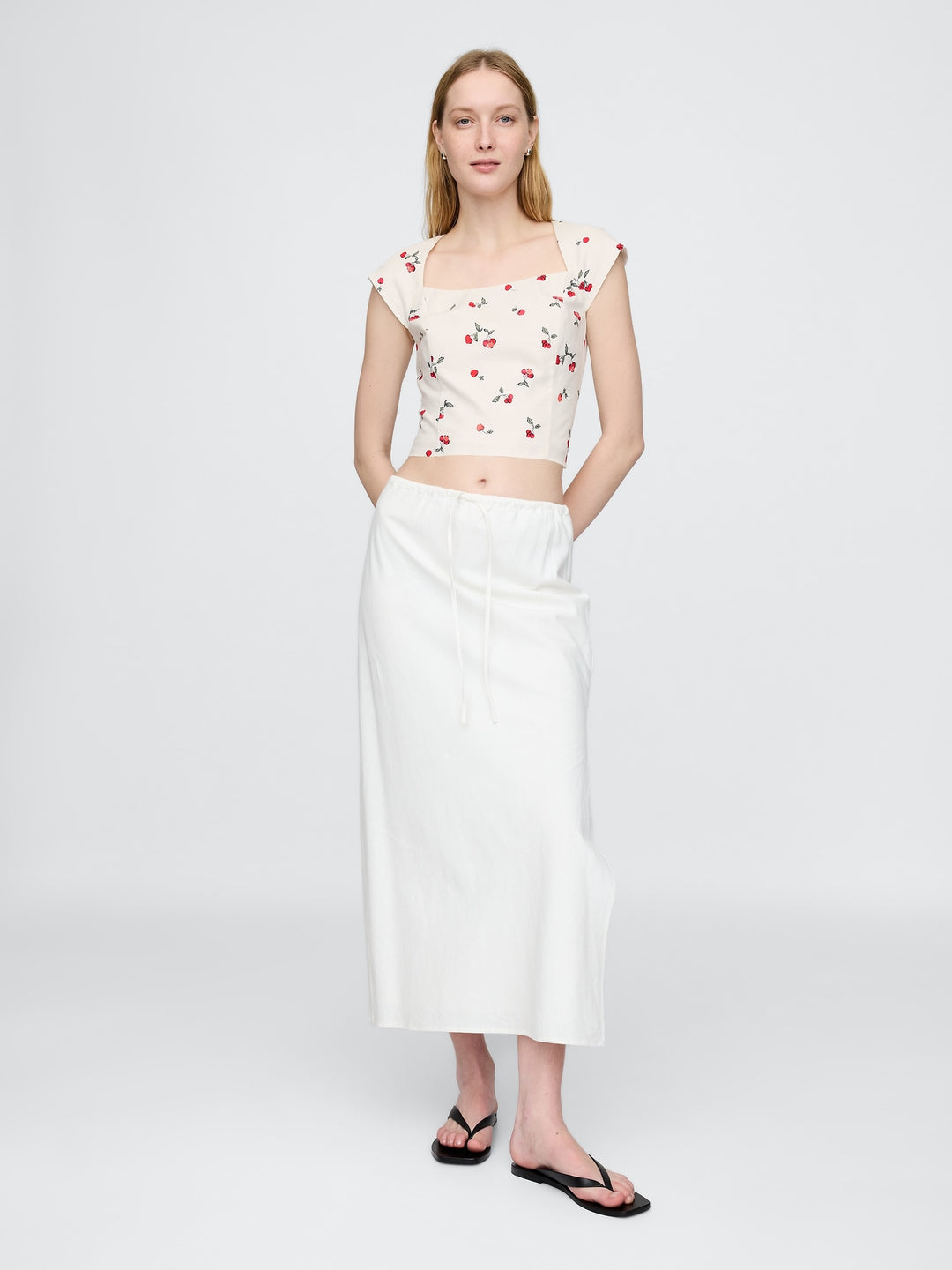 Gap Linen-Blend Cap-Sleeve Cropped Top