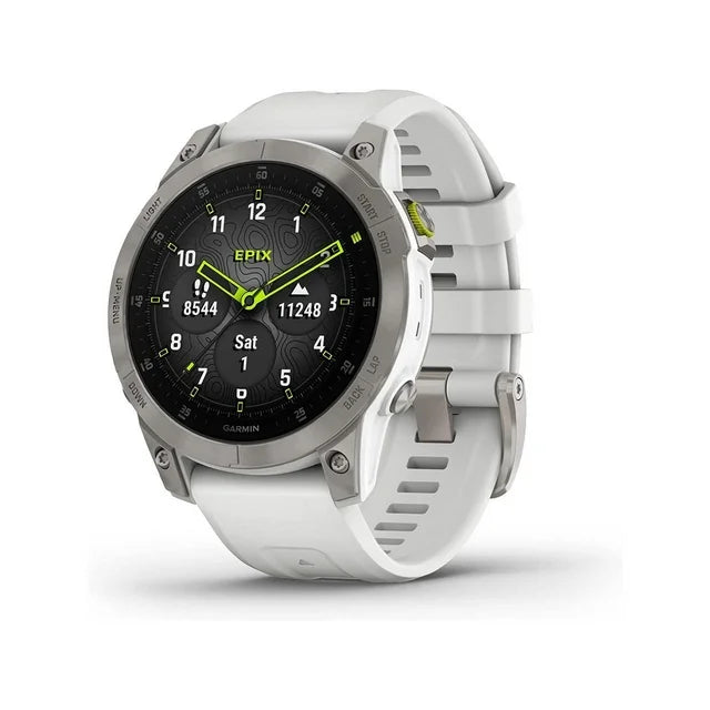 Garmin epix Gen 2, Premium active smartwatch, Health and wellness features, touchscreen AMOLED display, adventure watch with advanced features, white titanium