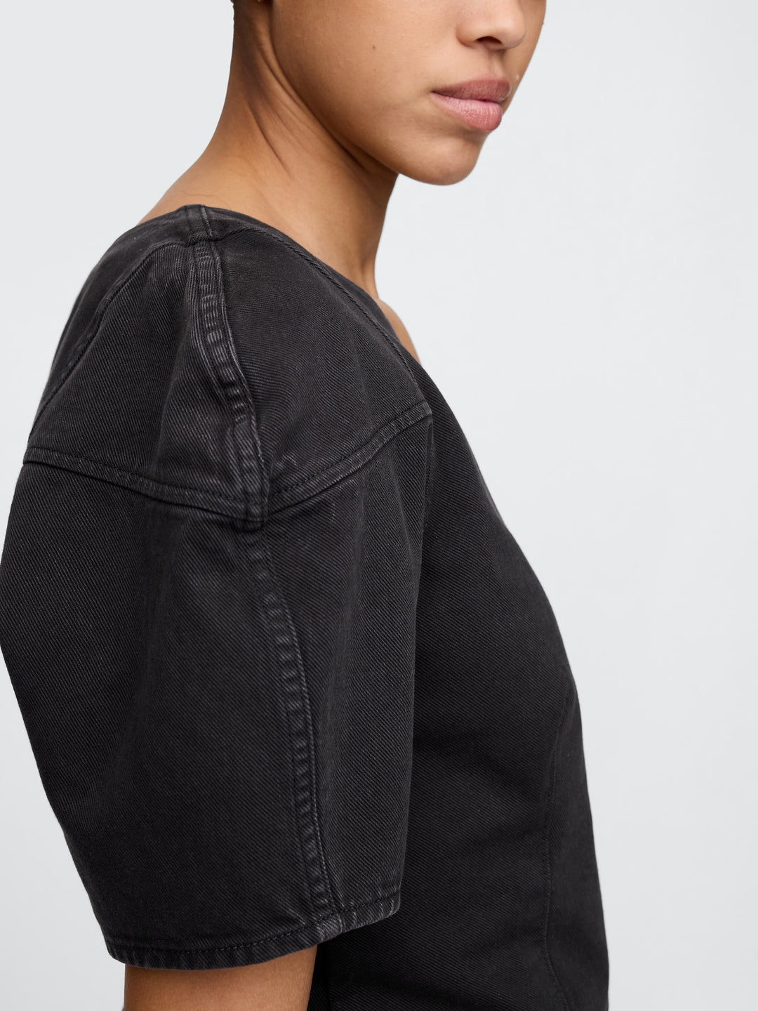 Gap Cropped Puff-Sleeve Denim Shirt