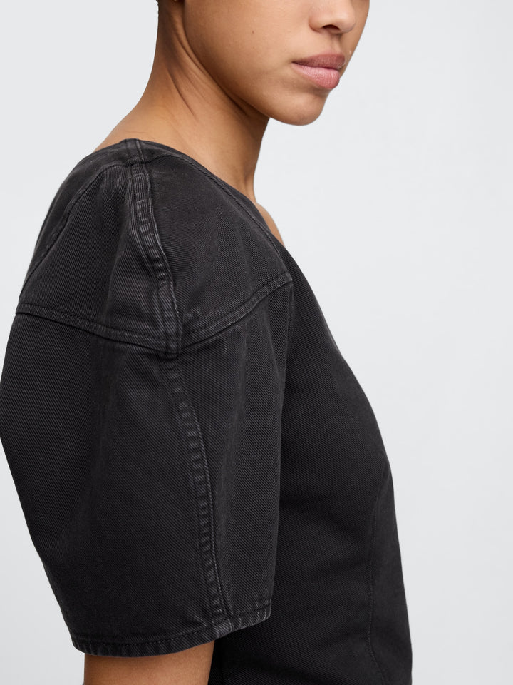 Gap Cropped Puff-Sleeve Denim Shirt