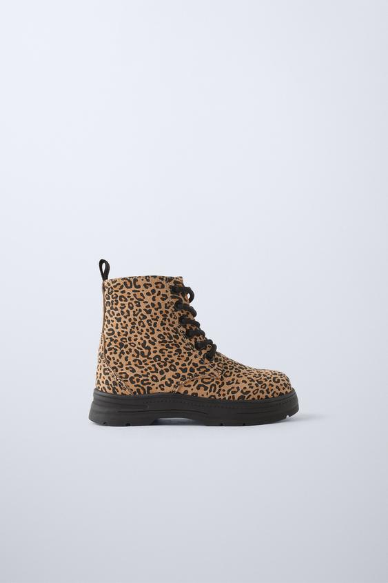 Zara ANIMAL PRINT LACE UP BOOTS