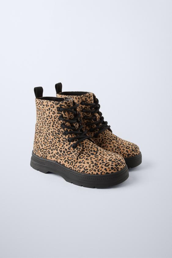 Zara ANIMAL PRINT LACE UP BOOTS