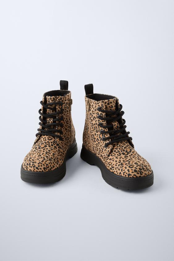 Zara ANIMAL PRINT LACE UP BOOTS