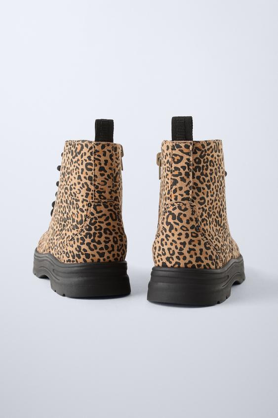 Zara ANIMAL PRINT LACE UP BOOTS