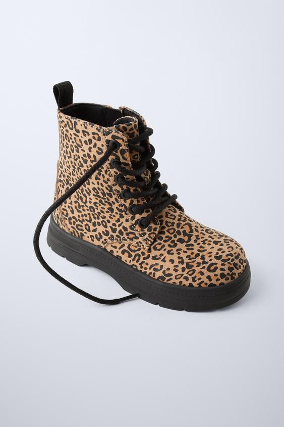 Zara ANIMAL PRINT LACE UP BOOTS