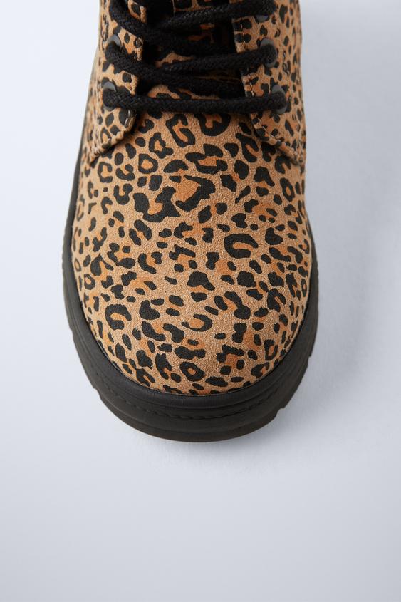 Zara ANIMAL PRINT LACE UP BOOTS