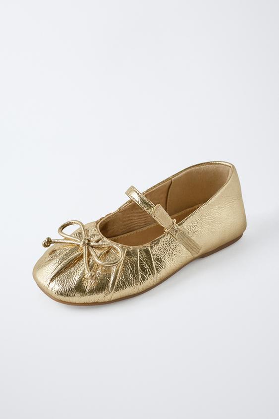 Zara METALLIC BALLET FLATS