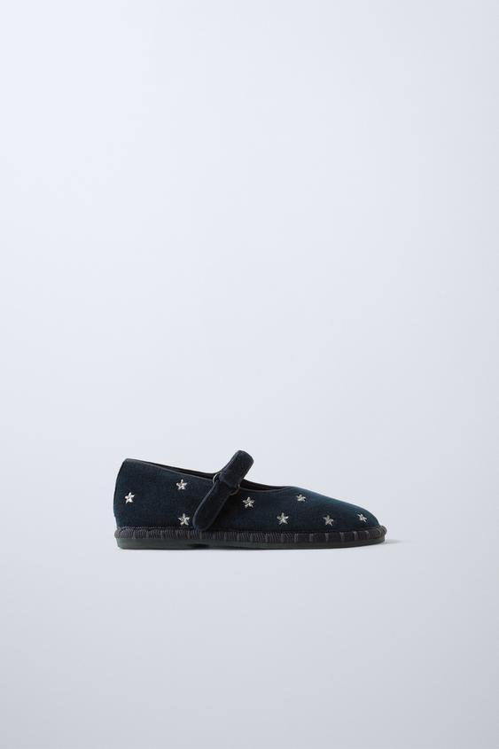 Zara EMBROIDERED VELVET BALLET FLATS