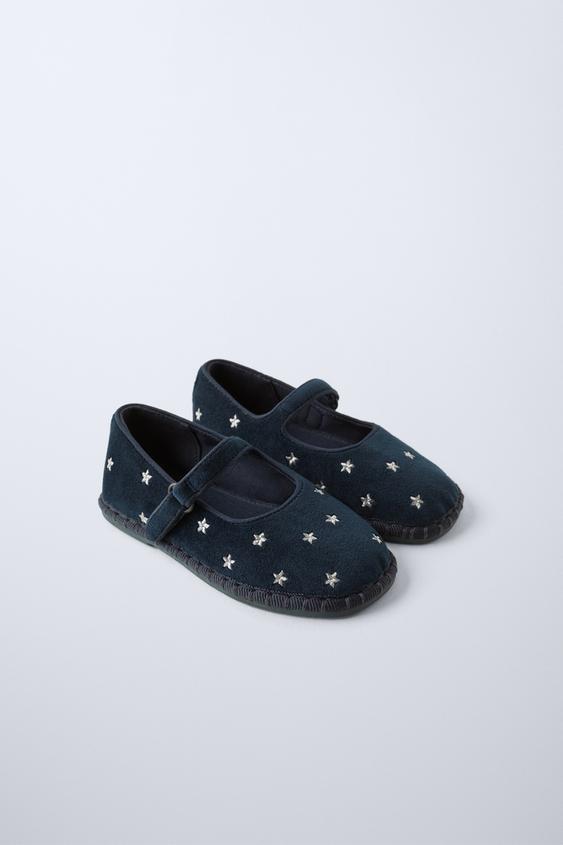 Zara EMBROIDERED VELVET BALLET FLATS