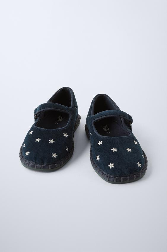Zara EMBROIDERED VELVET BALLET FLATS