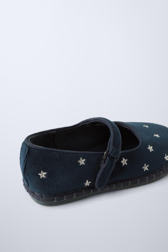 Zara EMBROIDERED VELVET BALLET FLATS