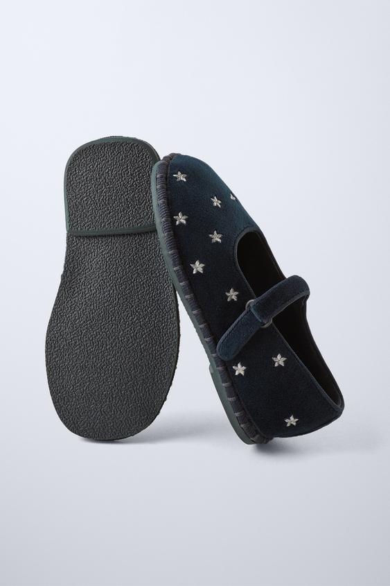 Zara EMBROIDERED VELVET BALLET FLATS