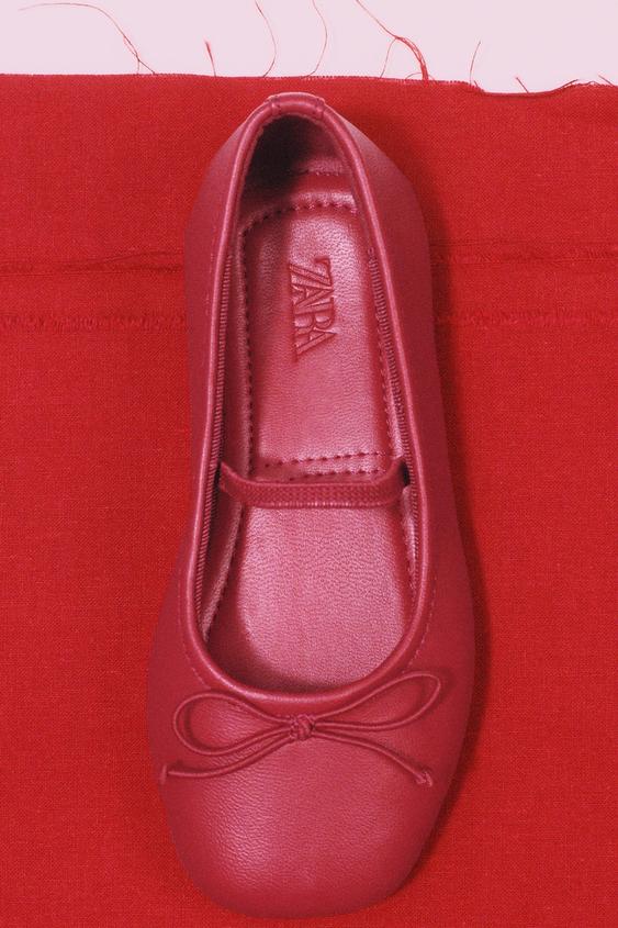 Zara BOW TRIM LEATHER BALLET FLATS