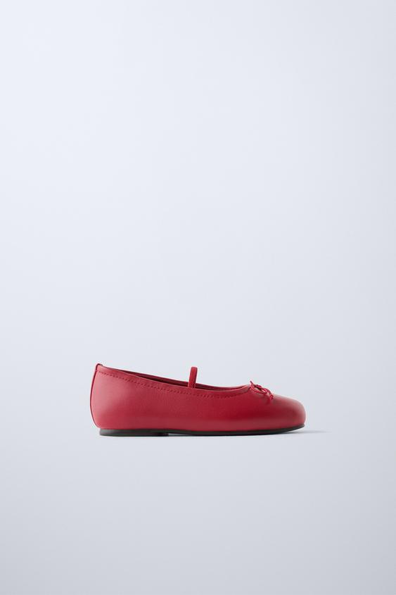 Zara BOW TRIM LEATHER BALLET FLATS