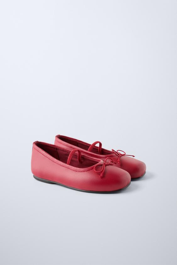 Zara BOW TRIM LEATHER BALLET FLATS