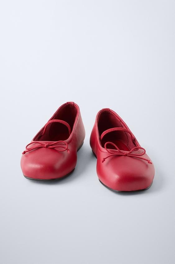 Zara BOW TRIM LEATHER BALLET FLATS