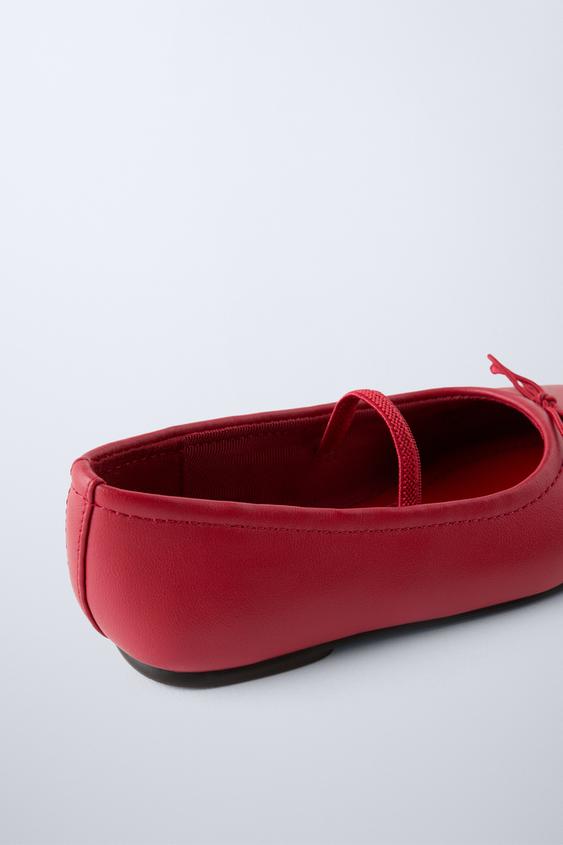 Zara BOW TRIM LEATHER BALLET FLATS