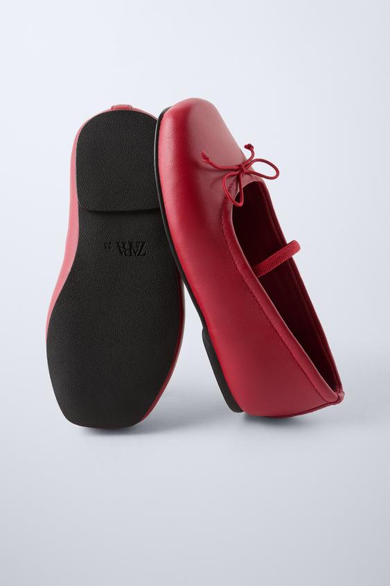Zara BOW TRIM LEATHER BALLET FLATS