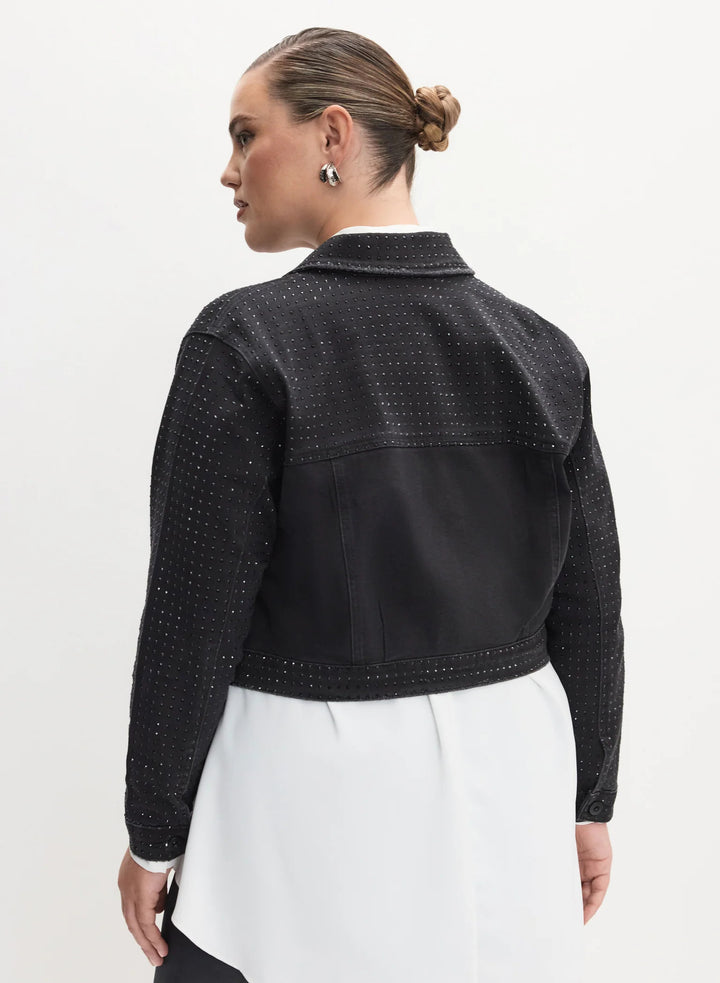 LAURA Melanie Lyne - Embellished Cropped Denim Jacket