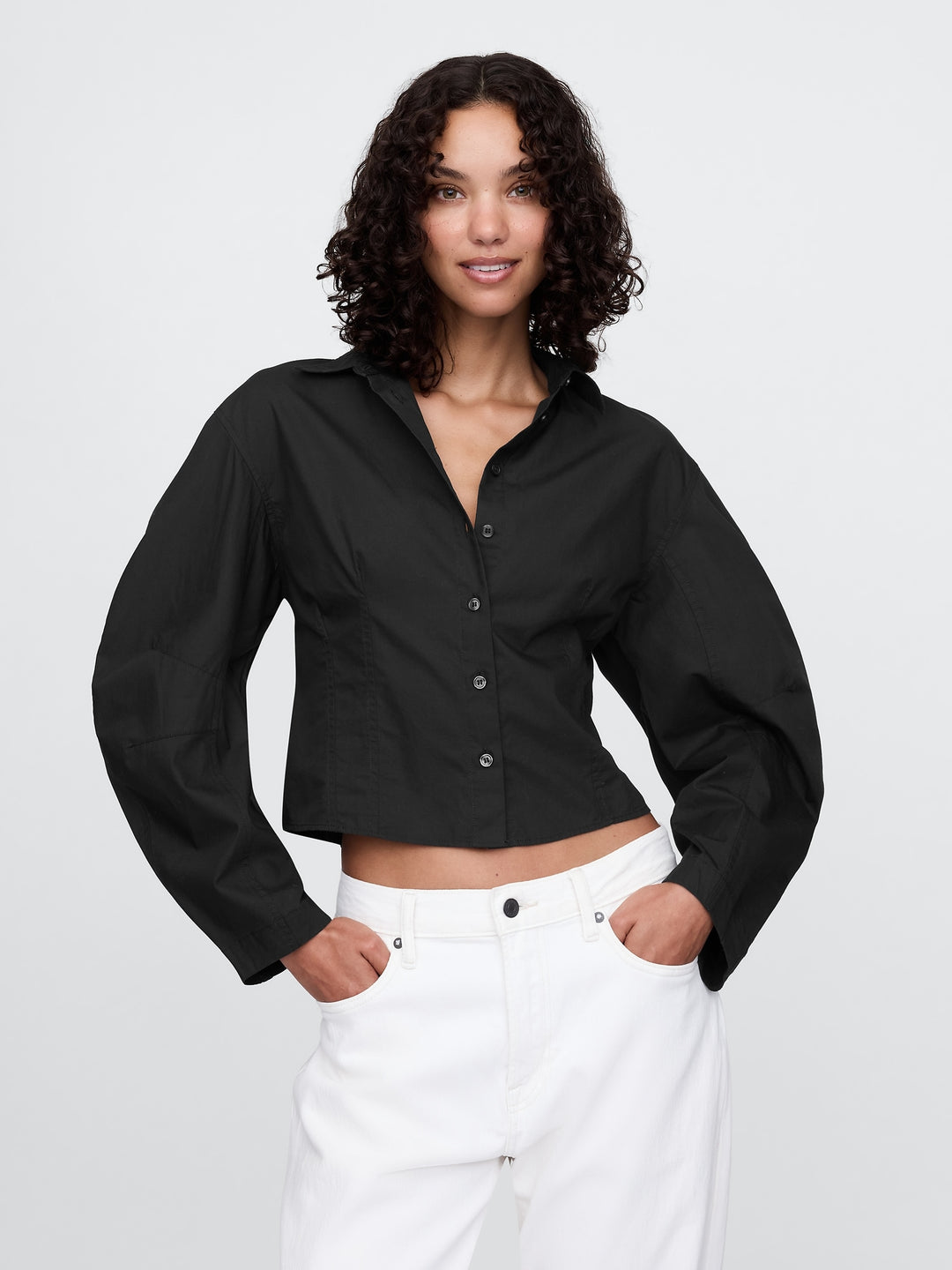 Gap Organic Cotton Poplin Barrel-Sleeve Cropped Shirt