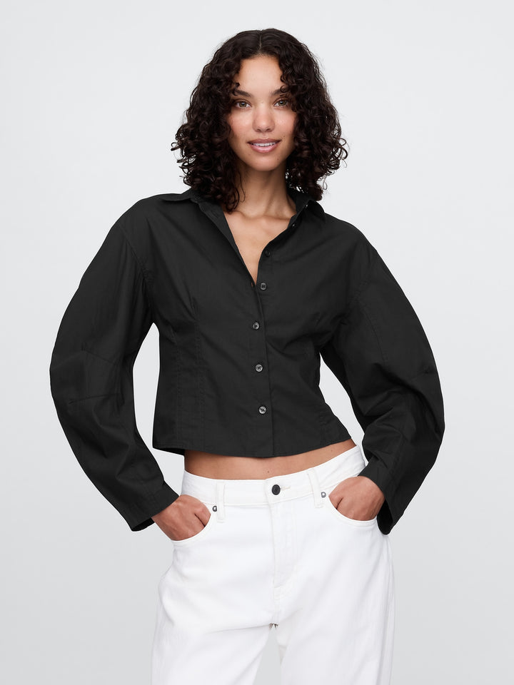 Gap Organic Cotton Poplin Barrel-Sleeve Cropped Shirt