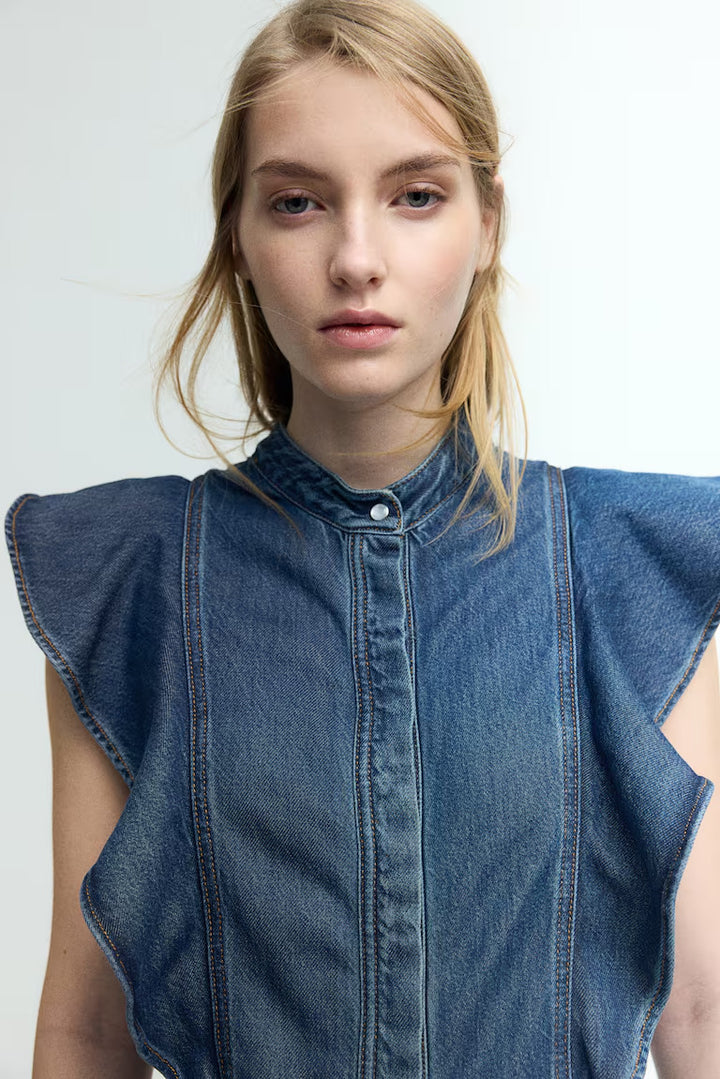 H&M Flounce-Trimmed Denim Dress