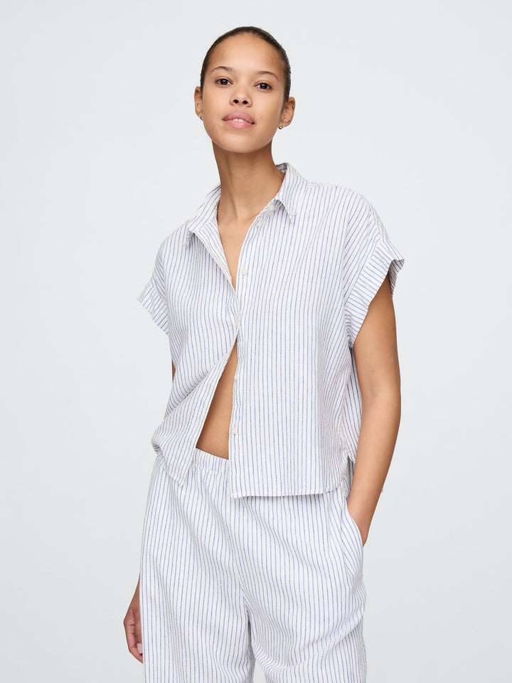 Gap Linen-Blend Cropped Shirt