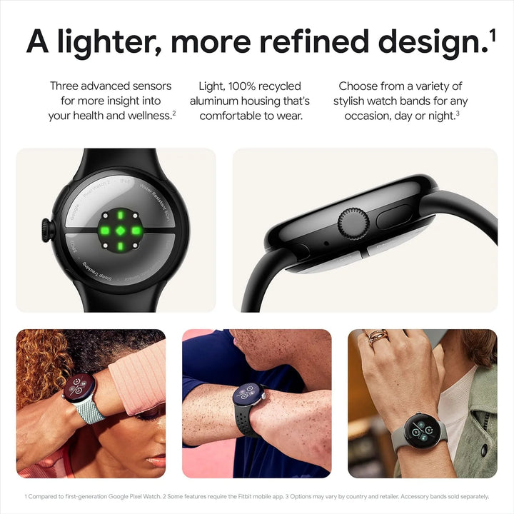 Google Pixel Watch 2 with the Best of Fitbit and Google - Heart Rate Tracking, Stress Management, Safety Features - Android Smartwatch - Polished Silver Aluminum Case - Porcelain Active Band - Wi-Fi