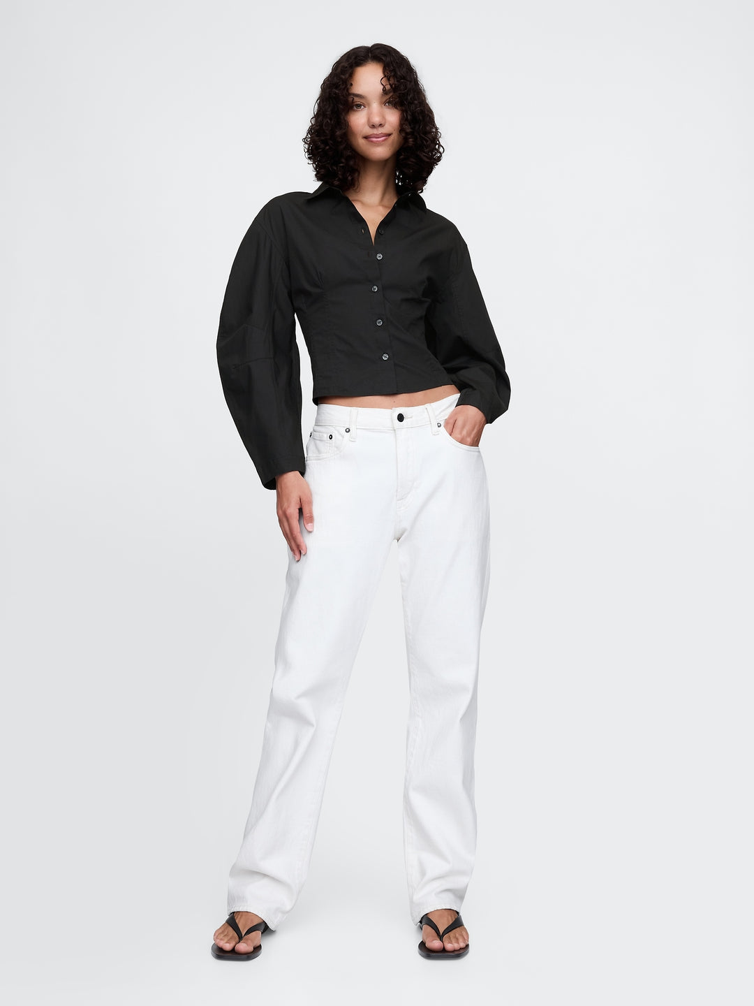 Gap Organic Cotton Poplin Barrel-Sleeve Cropped Shirt