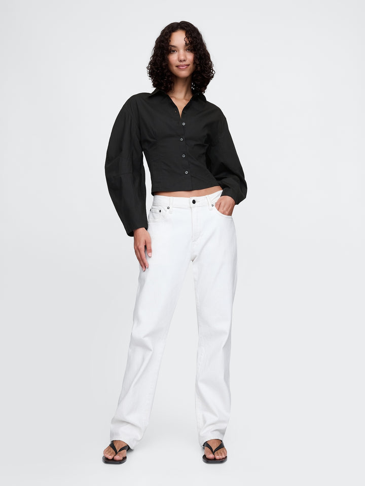 Gap Organic Cotton Poplin Barrel-Sleeve Cropped Shirt
