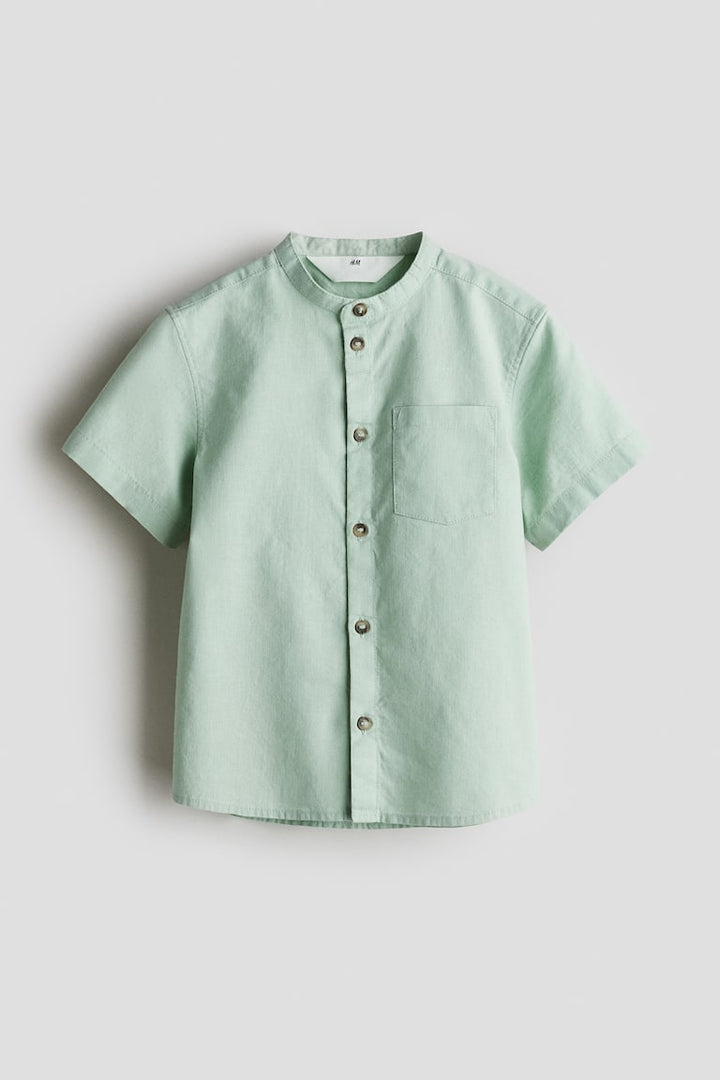 H&M Linen-blend Band Collar Shirt
