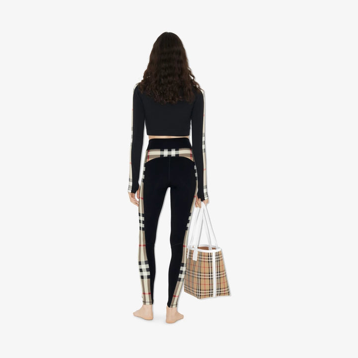 Burberry Cropped Check Trim Stretch Jersey Zip Top