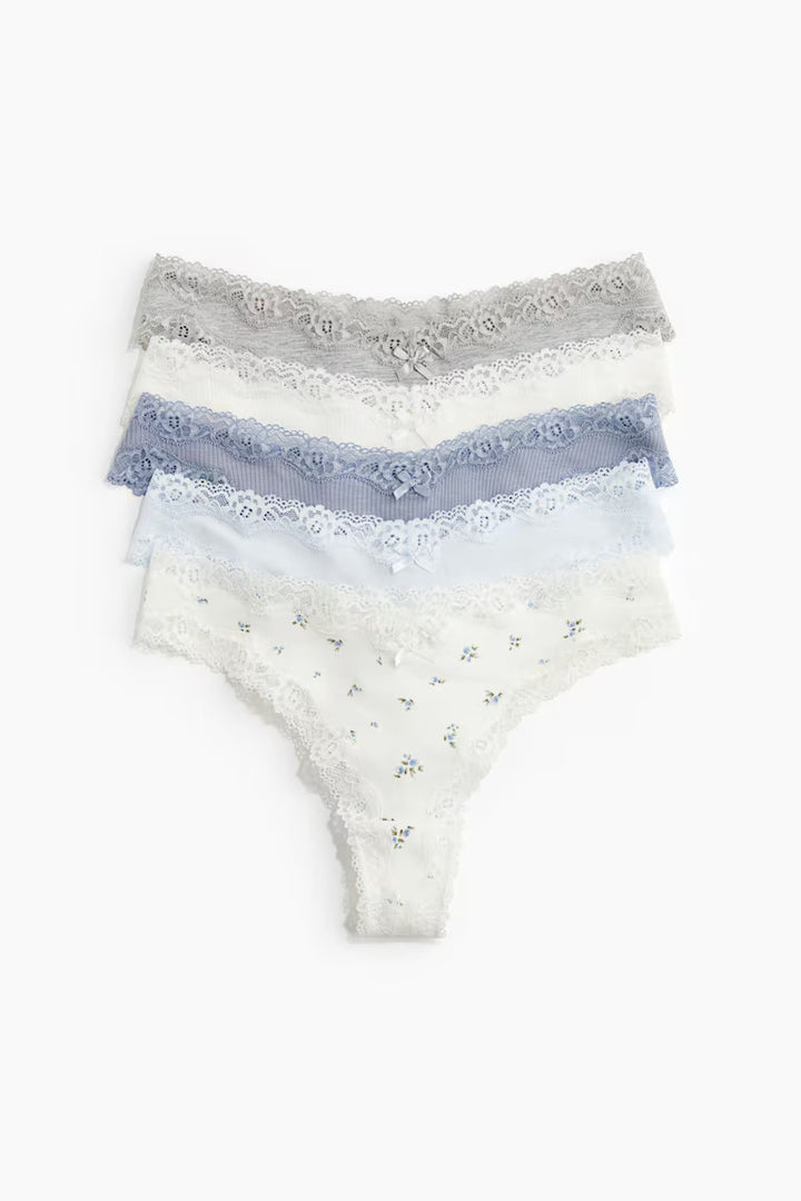 H&M 5-PACK COTTON AND LACE BRAZILIAN BRIEFS