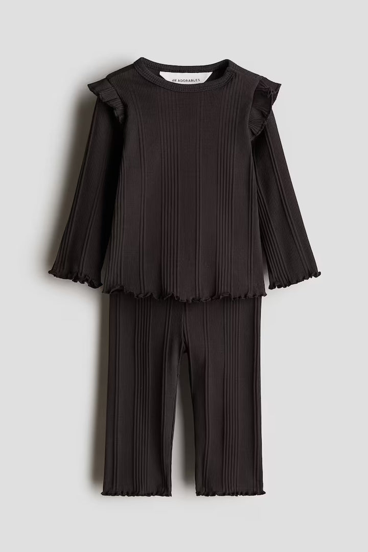 H&M 2-PIECE RUFFLE-TRIMMED COTTON JERSEY SET