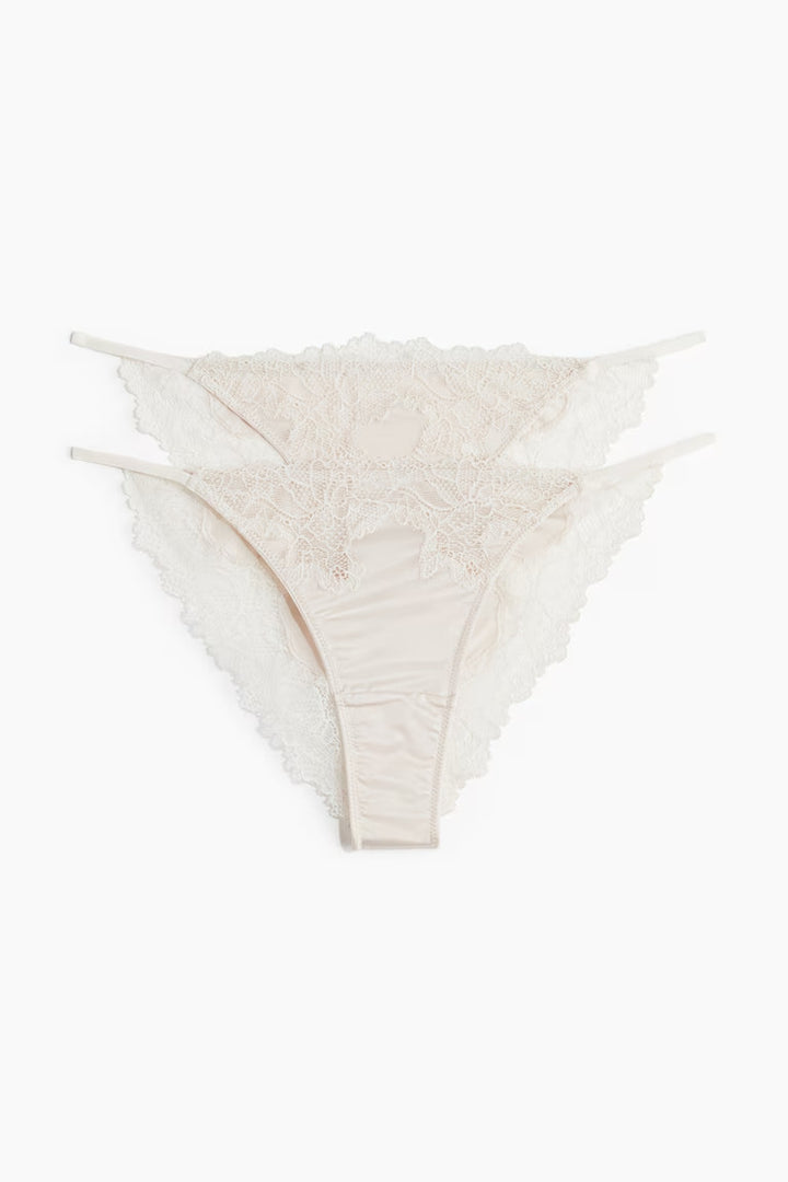 H&M 2-PACK MICROFIBRE AND LACE TANGA BRIEFS