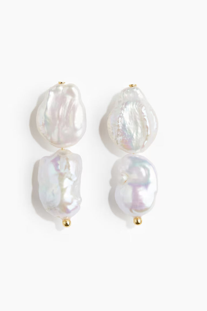 H&M GOLD-PLATED PEARL PENDANT EARRINGS