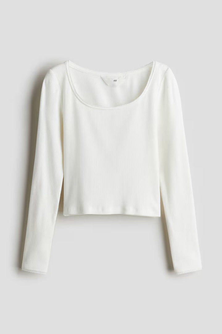 H&M PICOT-TRIMMED RIBBED TOP
