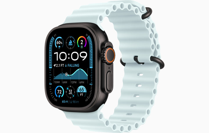 Apple Watch Ultra 2 GPS + Cellular, 49mm Black Titanium Case with Ice Blue Ocean Band