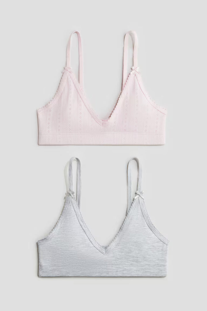 H&M 2-PACK PICOT-TRIMMED CROP TOPS