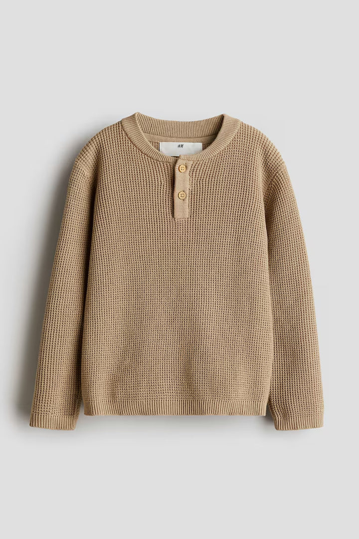 H&M WAFFLE-KNIT HENLEY SWEATER