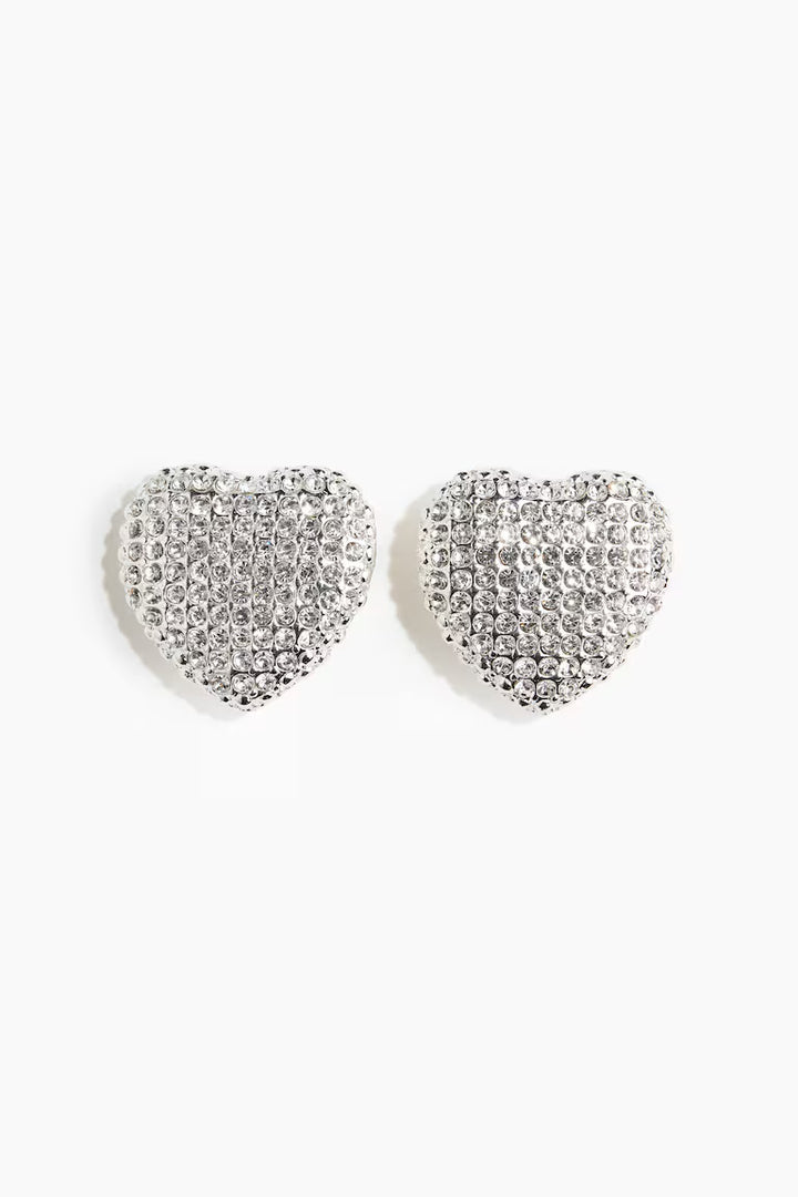H&M HEART-SHAPED RHINESTONE CLIP EARRINGS