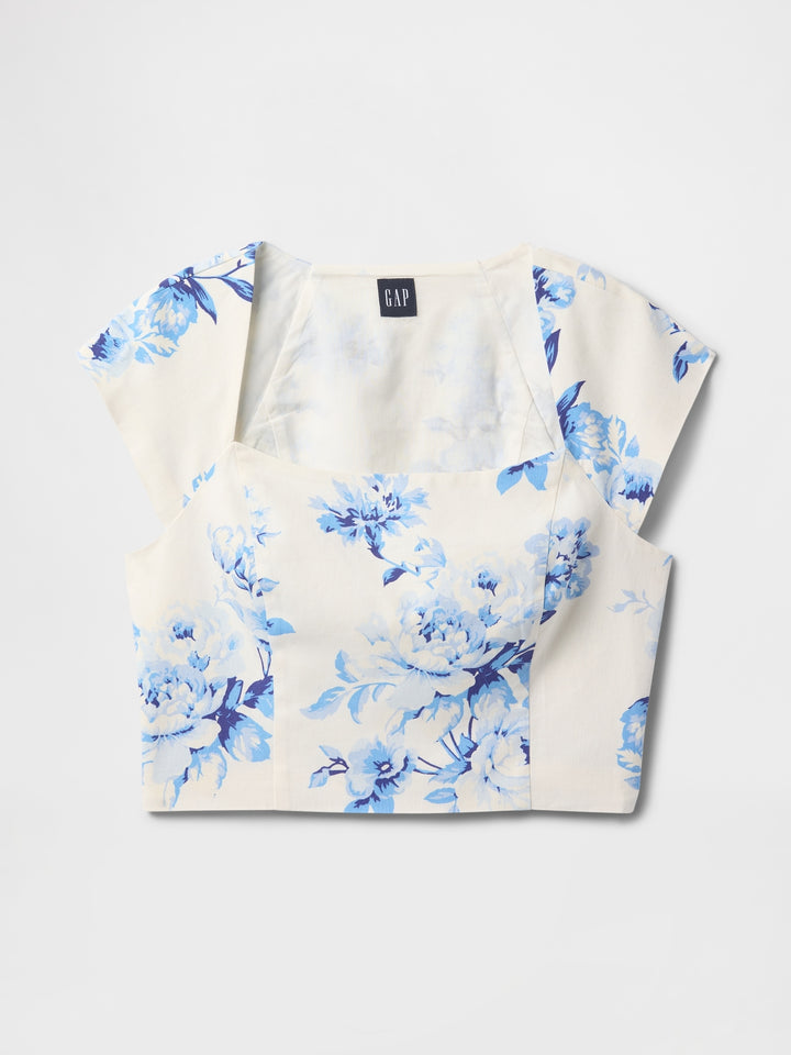 Gap Linen-Blend Cap-Sleeve Cropped Top