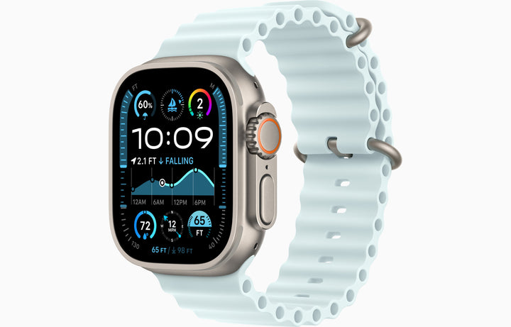 Apple Watch Ultra 2 GPS + Cellular, 49mm Natural Titanium Case with Ice Blue Ocean Band