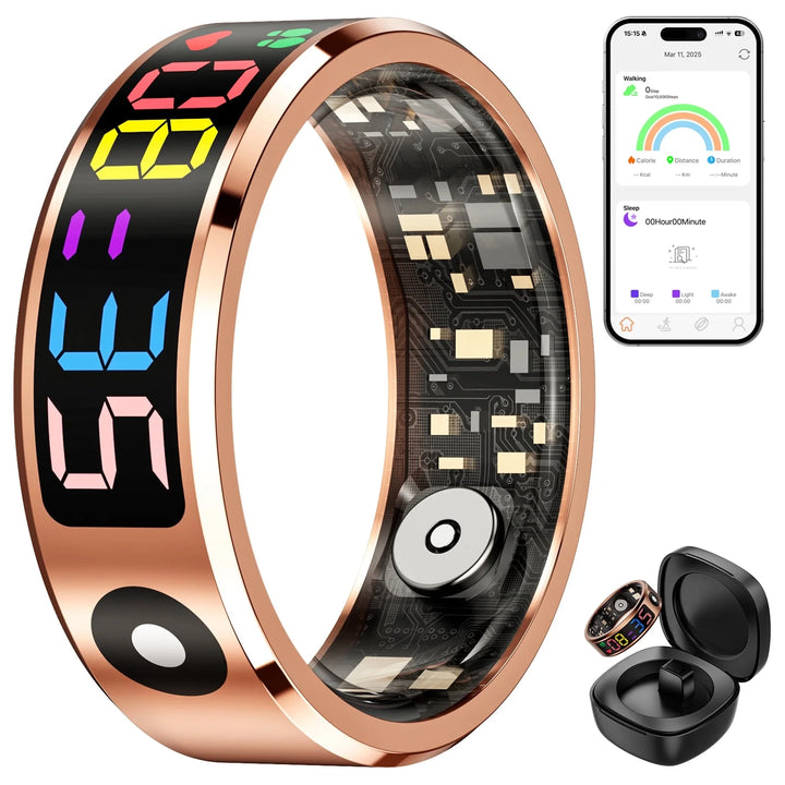Mingdaln 2025 New Slim Smart Ring, Men's and Women's Smart Ring, Smart Watch/Fitness Tracker with 5ATM Water Resistance fits for Android and Iphone Devices (Gold 8)