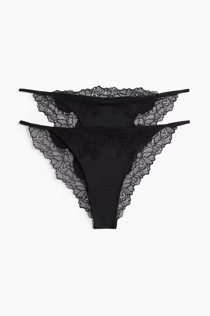 H&M 2-PACK MICROFIBRE AND LACE TANGA BRIEFS